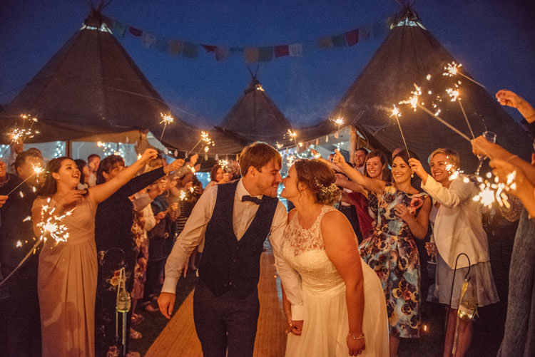 Sparklers Exit Bride Groom Bridge House Barn Leicestershire Wedding Colourful DIY Festival Tipi https://bpwphotography.com/