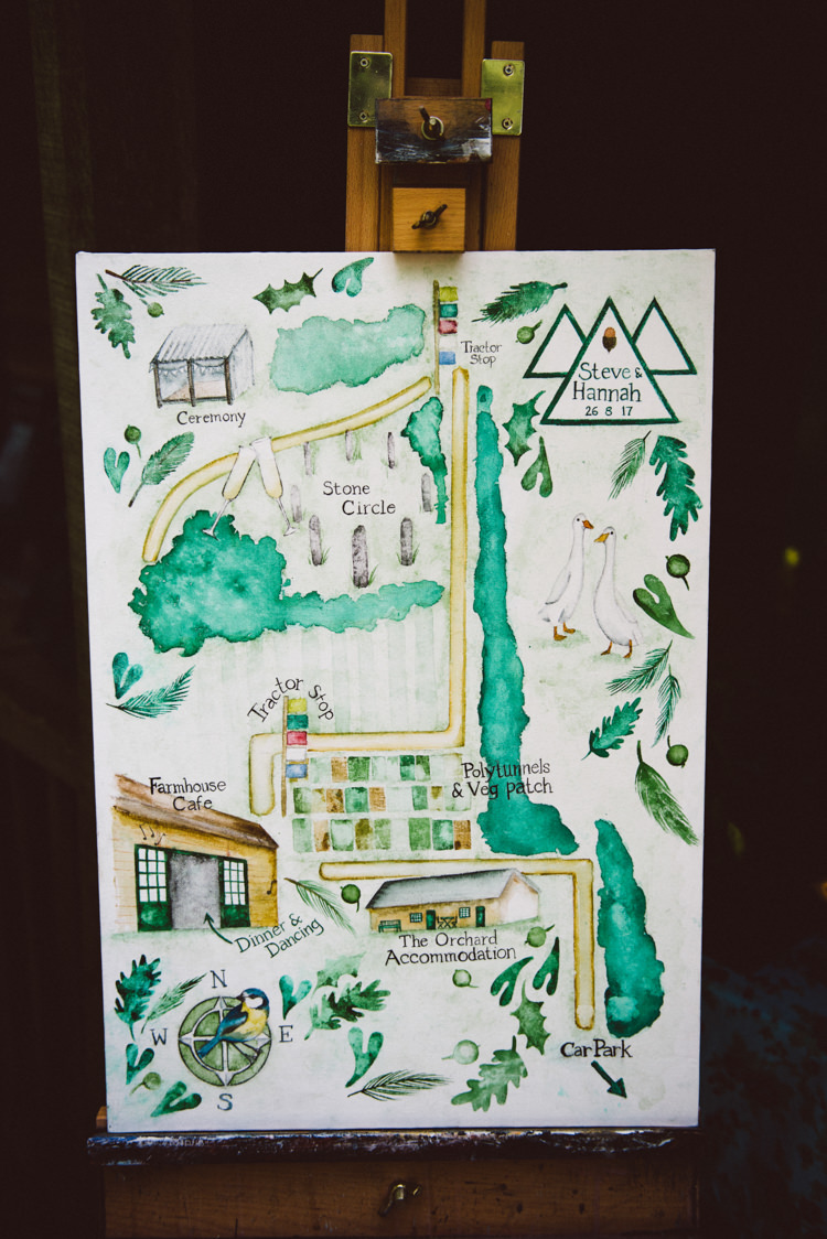Welcome Sign Hand Painted Watercolour Map Easel Woodland Organic Farm Shop Wedding Gloucestershire https://www.edgodden.co.uk/