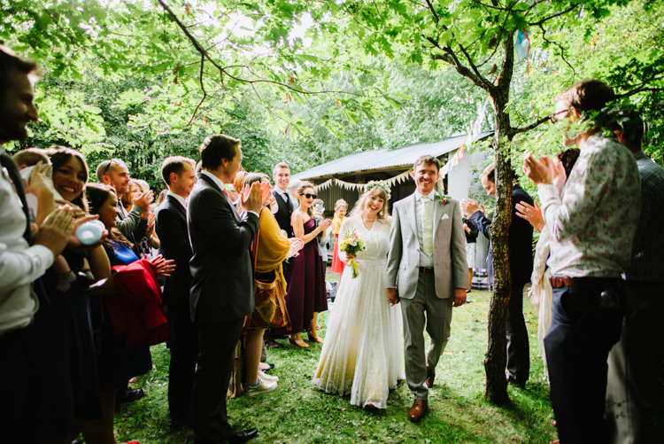 Bride Bridal Lace long Sleeved Dress Gown V Neck Vintage Wild Flower Bouquet Crown Yellow Dip Dye Underskirt Grey Suit Groom Woodland Organic Farm Shop Wedding Gloucestershire https://www.edgodden.co.uk/