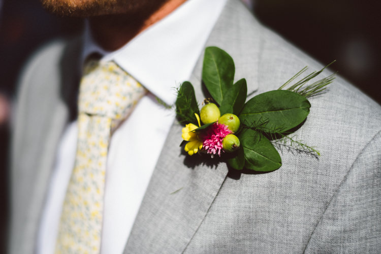 Grey Suit Groom Buttonhole Crap Apple Woodland Organic Farm Shop Wedding Gloucestershire https://www.edgodden.co.uk/