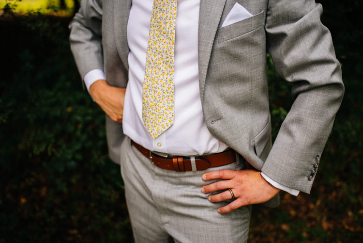 Grey Suit Groom Style Floral Tie Woodland Organic Farm Shop Wedding Gloucestershire https://www.edgodden.co.uk/