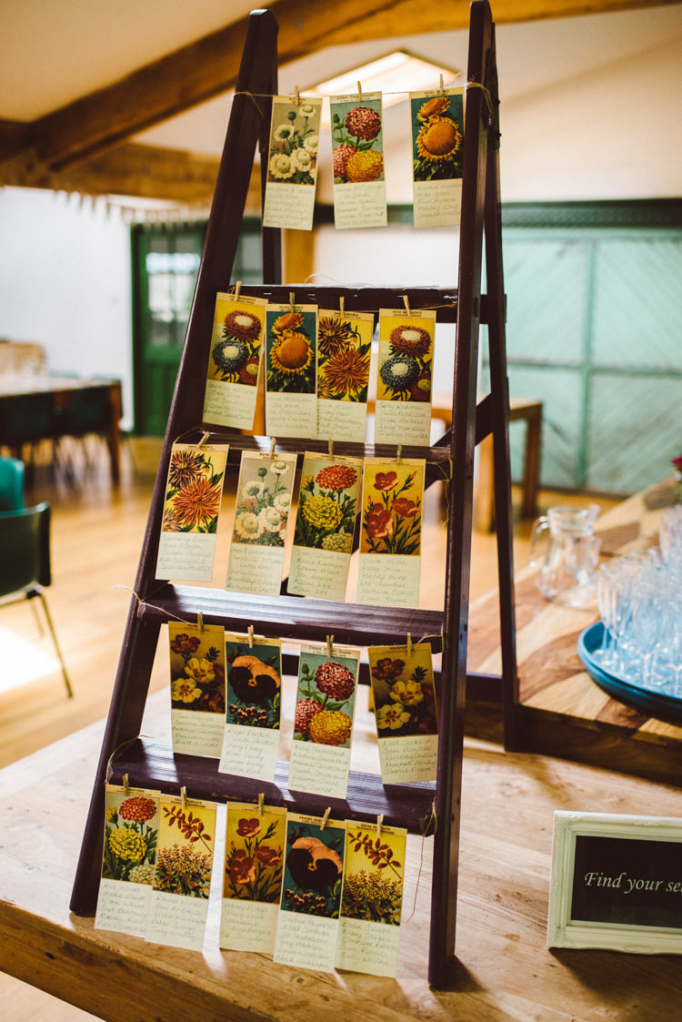 Table Plan Seating Chart Step Ladder Floral Flowers Twine Peg Woodland Organic Farm Shop Wedding Gloucestershire https://www.edgodden.co.uk/