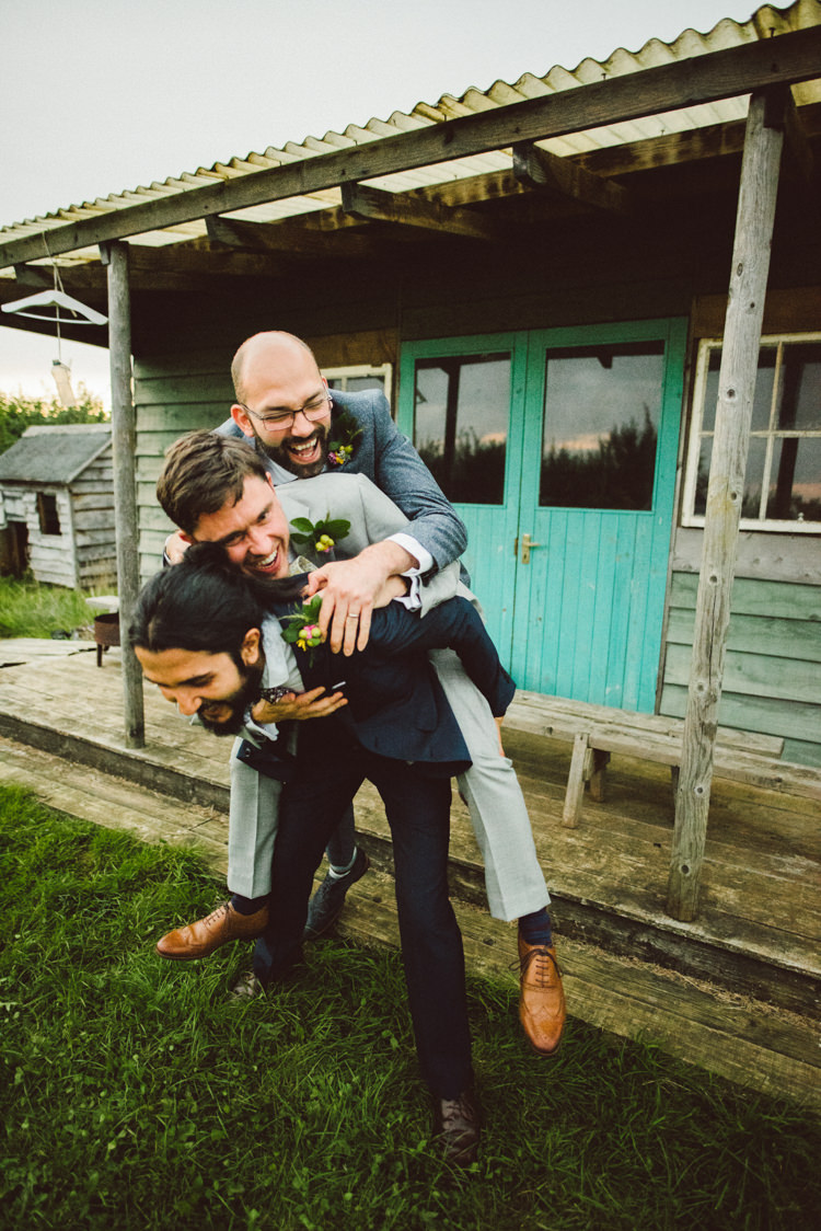 Groom Fun Photo Groomsmen Buttonholes Grey Navy Suit Woodland Organic Farm Shop Wedding Gloucestershire https://www.edgodden.co.uk/