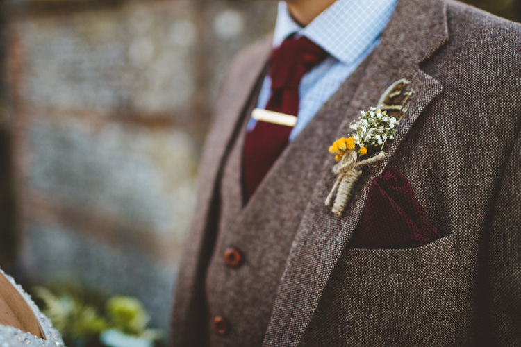 Twine Dried Flower Buttonhole Groom Relaxed Country Tipi Yellow Wedding Hampshire https://photography34.co.uk/