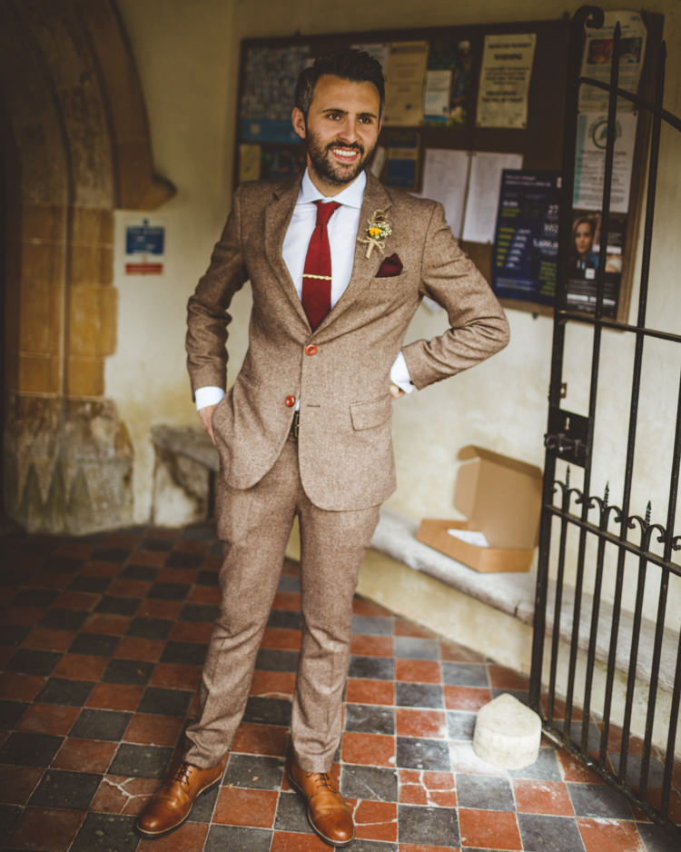 Groom Groomsmen Groomsman Best Man Tweed Brown Suit Tan Shoes Red Tie Relaxed Country Tipi Yellow Wedding Hampshire https://photography34.co.uk/