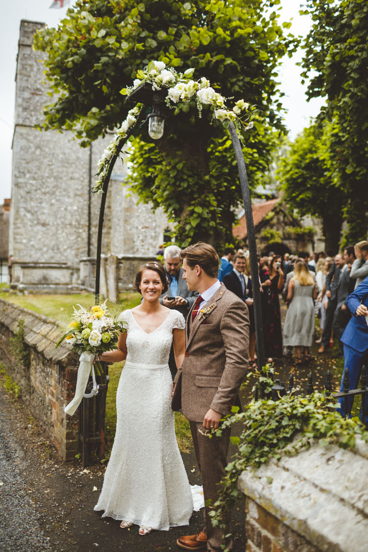 Beaded Sequin Jenny Packham Dress Gown Bride Bridal Cap Sleeves Flower Arch Church Relaxed Country Tipi Yellow Wedding Hampshire https://photography34.co.uk/