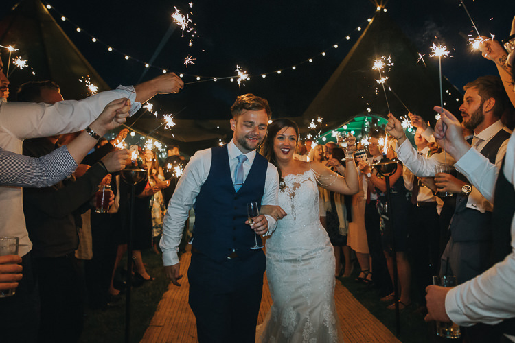 Bride Bridal Sottero & Midgeley Dress Gown Lace Shoulder Detail Richard James Suit Three Piece Waistcoat Blue Groom Sparklers Colourful Outdoor Tipi Farm Wedding https://kirstymackenziephotography.co.uk/