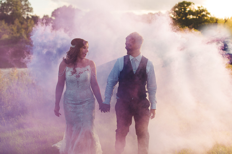 Bride Bridal Sottero & Midgeley Dress Gown Lace Shoulder Detail Richard James Suit Three Piece Waistcoat Blue Groom Smoke Bomb Colourful Outdoor Tipi Farm Wedding https://kirstymackenziephotography.co.uk/