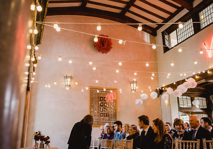 Festoon Lights Pom Poms Raucous Artistic Wintry Wedding Voewood Norfolk https://www.luisholden.com/