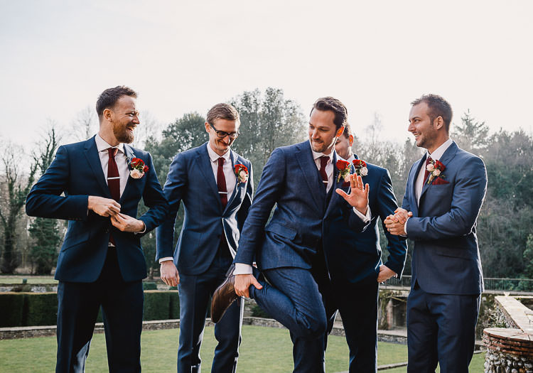 Navy Suit Red Tie Groom Groomsmen Raucous Artistic Wintry Wedding Voewood Norfolk https://www.luisholden.com/