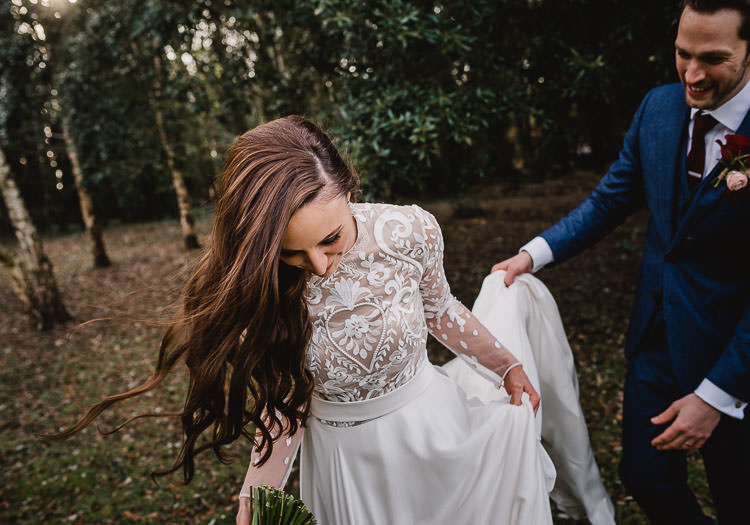 Emma Beaumont Atelier Dress Gown Bride Bridal Lace Embroidered Sleeves Raucous Artistic Wintry Wedding Voewood Norfolk https://www.luisholden.com/