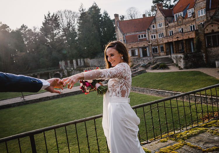 Emma Beaumont Atelier Dress Gown Bride Bridal Lace Embroidered Sleeves Raucous Artistic Wintry Wedding Voewood Norfolk https://www.luisholden.com/