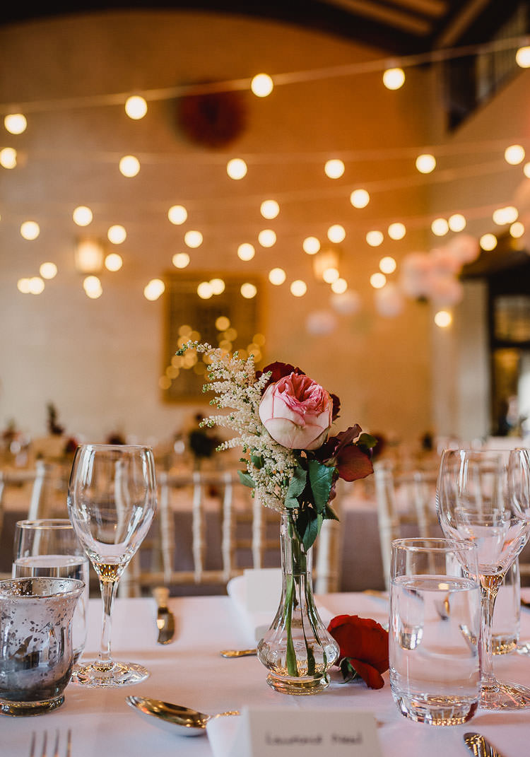 Glass Bottle Vase Flowers Red Rose Astilbe Pink Raucous Artistic Wintry Wedding Voewood Norfolk https://www.luisholden.com/