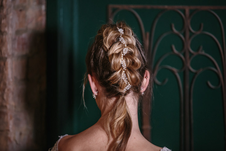 Hair Bride Bridal Waves Hair Braid Plait Mohawk Luxe Industrial Velvet Wedding Ideas https://jessypapasavvaphotography.com/