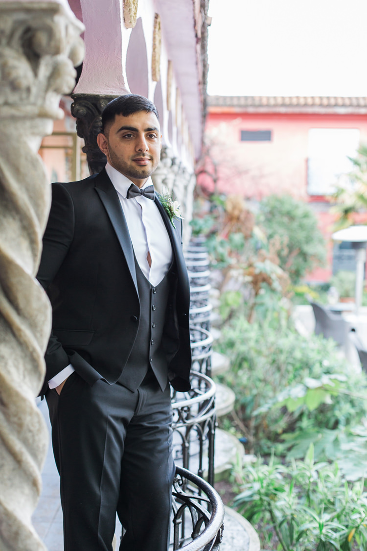 Groom Suit Tuxedo Bow Tie Lush Botanical City Roof Garden Wedding Ideas http://jessicadaviesphotography.co.uk/