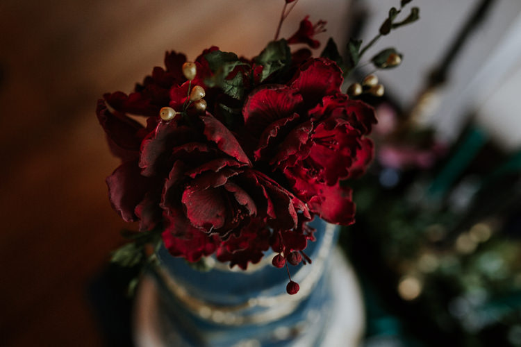 Flower Cake Topper Red Moody Jewel Tone Velvet Wedding Ideas Sanctum On The Green http://www.kategrayphotography.com/