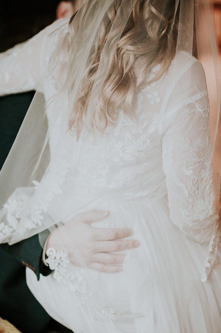 Embroidered Embroidery Lace Dress Gown Veil Bride Bridal Moody Jewel Tone Velvet Wedding Ideas Sanctum On The Green https://www.hannahmcclunephotography.com/