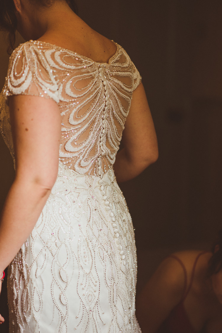 Dress Gown Bride Bridal Beaded Sequin Button Back Justin Alexander Colourful Modern Barn Vaulty Manor Essex Wedding http://alexapenberthy.com/