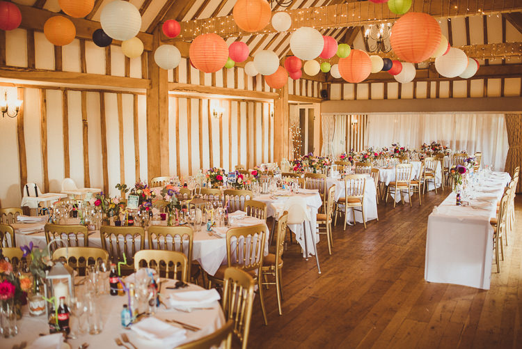 Lanterns Fairy Lights Colourful Modern Barn Vaulty Manor Essex Wedding http://alexapenberthy.com/