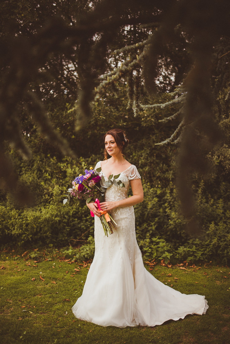 Dress Gown Bride Bridal Beaded Sequin Button Back Justin Alexander Colourful Modern Barn Vaulty Manor Essex Wedding http://alexapenberthy.com/