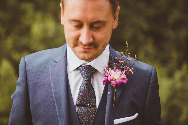 Flower Buttonhole Groom Floral Tie Colourful Modern Barn Vaulty Manor Essex Wedding http://alexapenberthy.com/