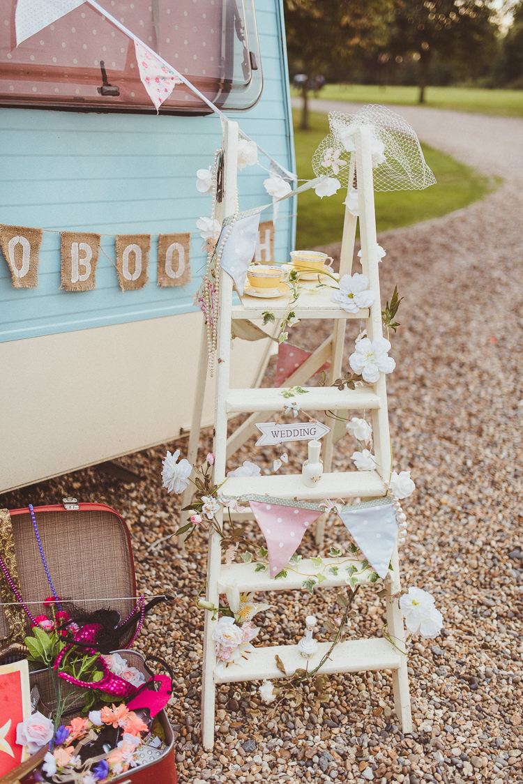 Wooden Ladder Prop Decor Colourful Modern Barn Vaulty Manor Essex Wedding http://alexapenberthy.com/