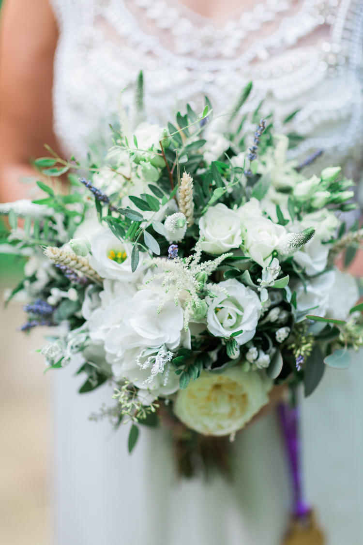 Bouquet Flowers Bride Bridal White Peony Hydrangea Rose Wheat Greenery Fresia Hazy Summer Lavender Grey Wedding Cripps Barn Cotswolds http://jobradbury.co.uk/