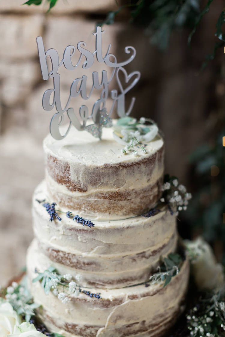 Naked Cake Buttercream Rustic Topper Hazy Summer Lavender Grey Wedding Cripps Barn Cotswolds http://jobradbury.co.uk/