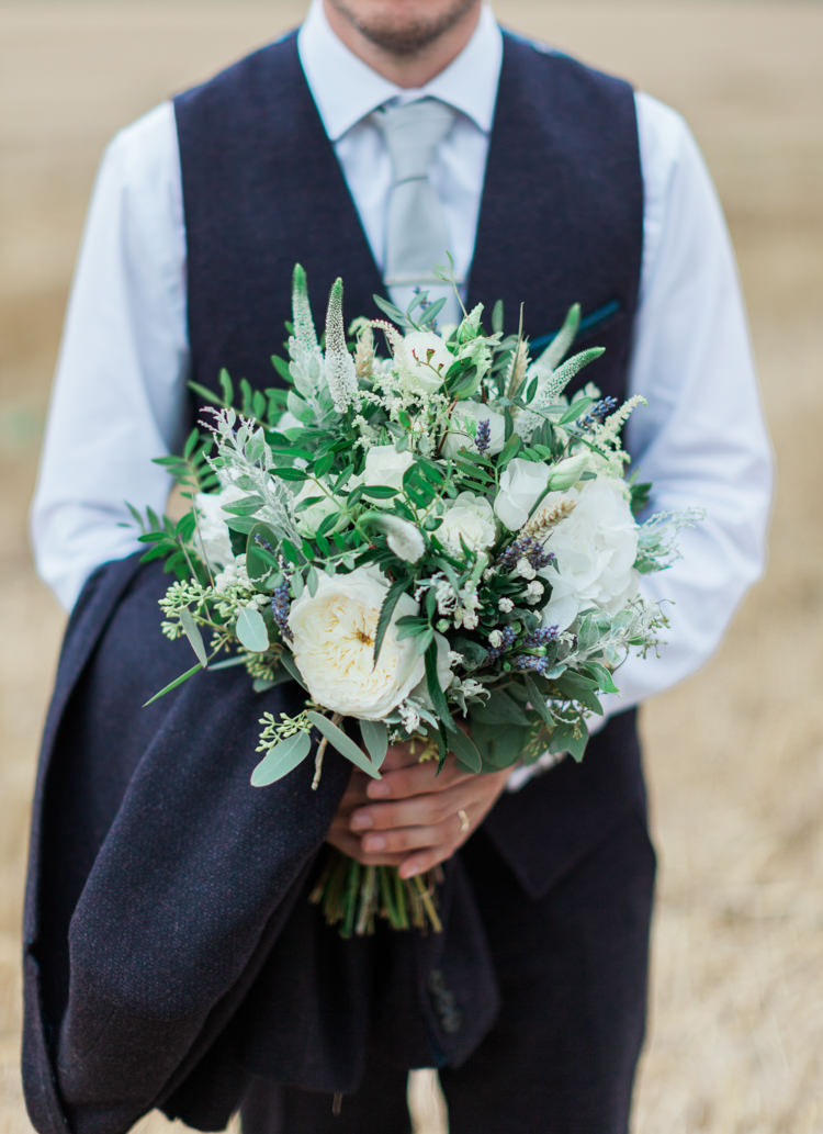 Bouquet Flowers Bride Bridal White Peony Hydrangea Rose Wheat Greenery Hazy Summer Lavender Grey Wedding Cripps Barn Cotswolds http://jobradbury.co.uk/