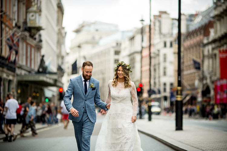 YolanCris Lace Dress Gown Bride Bridal Sleeves 195 Piccadilly BAFTA London Wedding Matt Parry Photography