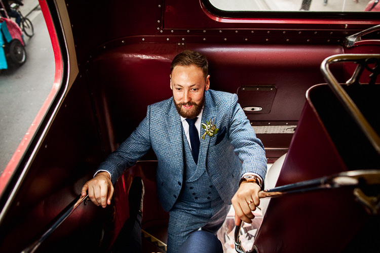 Groom Tweed Blue Check Suit 195 Piccadilly BAFTA London Wedding Matt Parry Photography