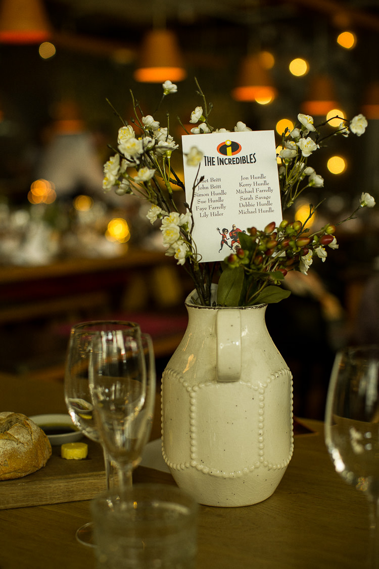 Movie Film Table Name Incredibles 195 Piccadilly BAFTA London Wedding Matt Parry Photography
