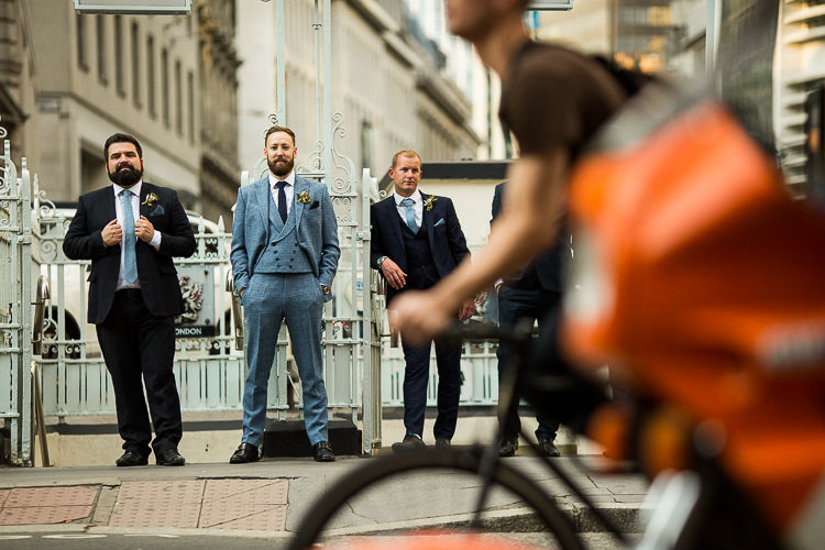 Groom Tweed Blue Check Suit 195 Piccadilly BAFTA London Wedding Matt Parry Photography