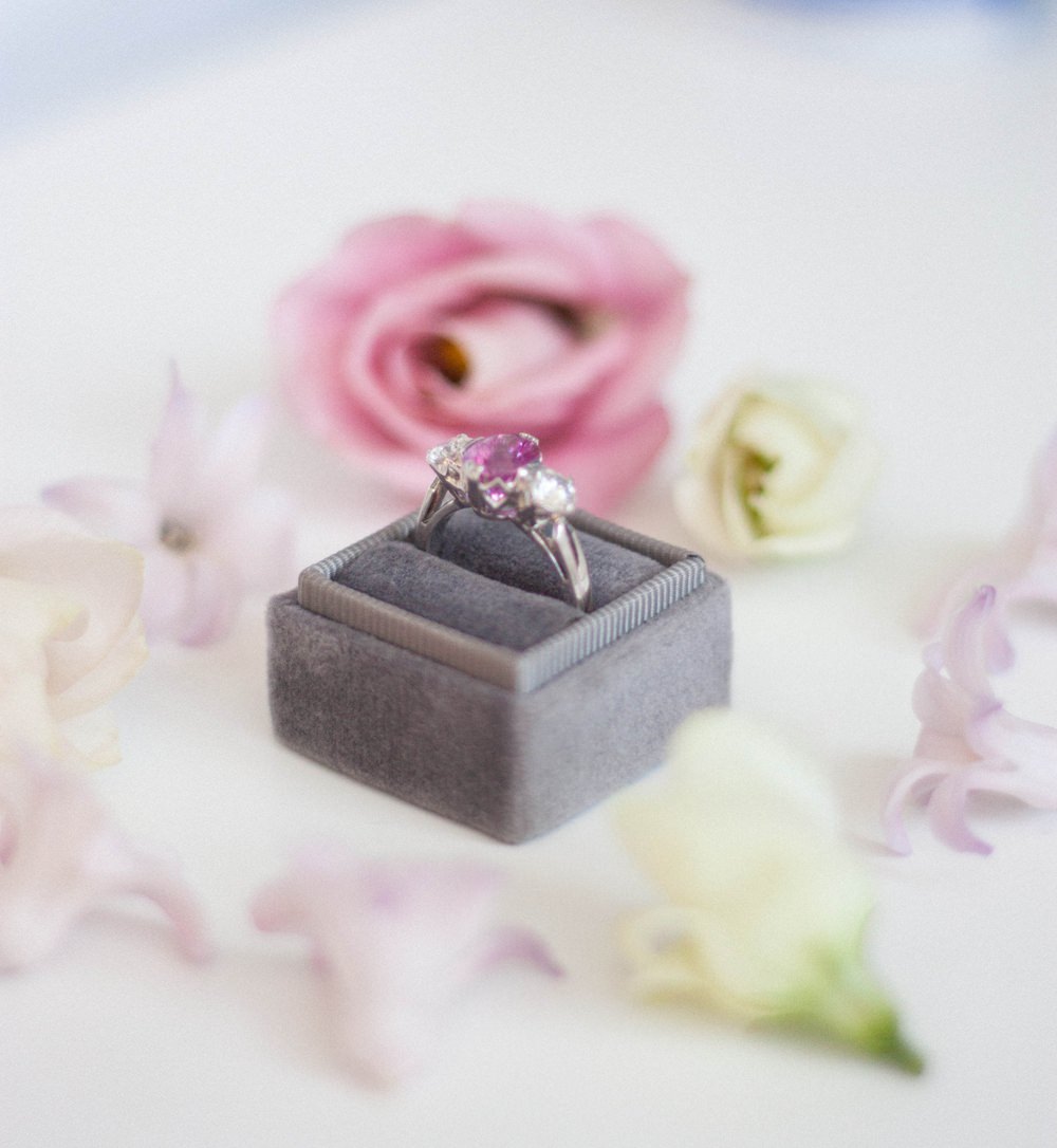 Alternative Engagement Rings Coloured Gem Wedding Pink Sapphire Trilogy Diamond Velvet Box