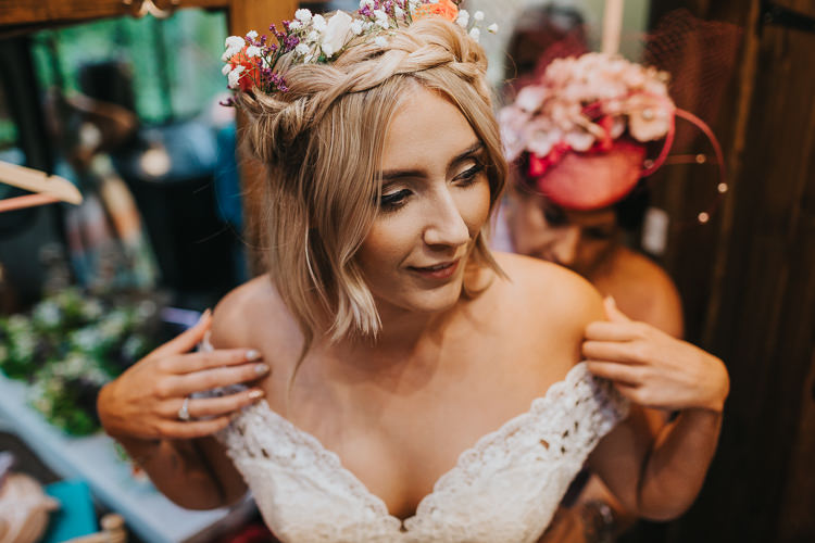 Hair Style Bride Bridal Plait Braid Halo Flowers Angrove Park Tipi Wedding Yorkshire Bloom Weddings