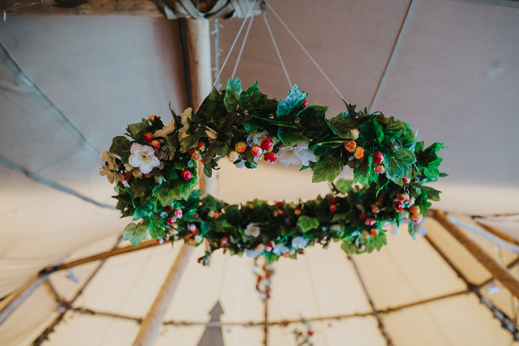 Hanging Hoop Flowers Greenery Angrove Park Tipi Wedding Yorkshire Bloom Weddings