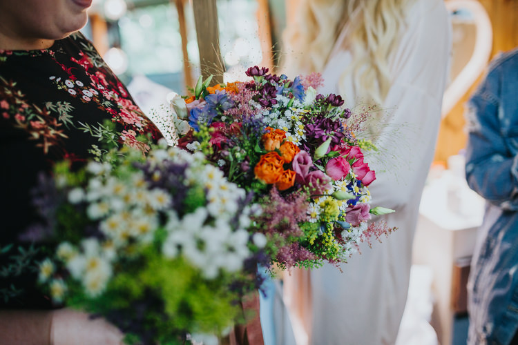 Bouquet Flowers Bride Bridal Multicolour Ribbon Gypsophila Daisy Limoneum Thalaspia Delphinium Rose Astilbe Solidago Lisianthus Angrove Park Tipi Wedding Yorkshire Bloom Weddings