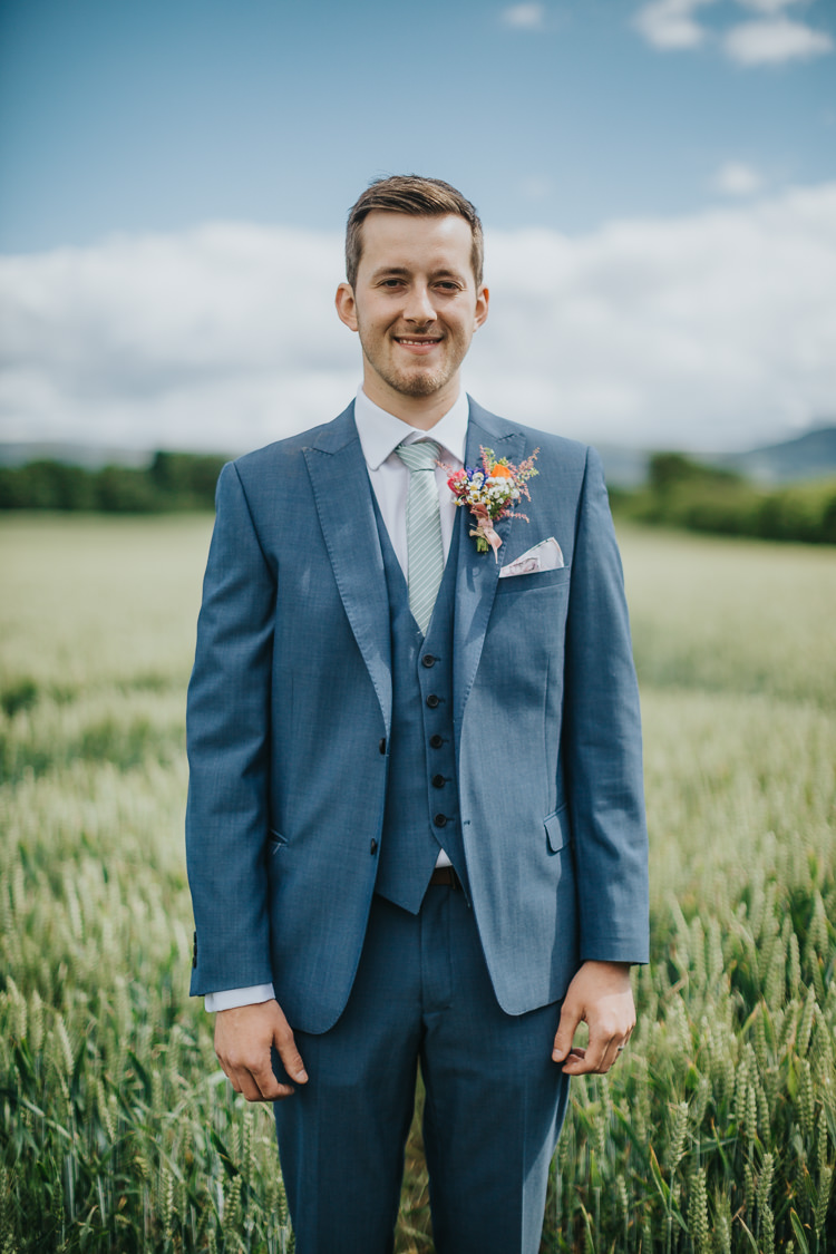 Groom Blue Suit Stripe Tie Ted Baker Angrove Park Tipi Wedding Yorkshire Bloom Weddings