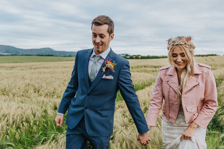 Pink Leather Jacket Bride Bridal Personalised Floral Painted Wifey Angrove Park Tipi Wedding Yorkshire Bloom Weddings