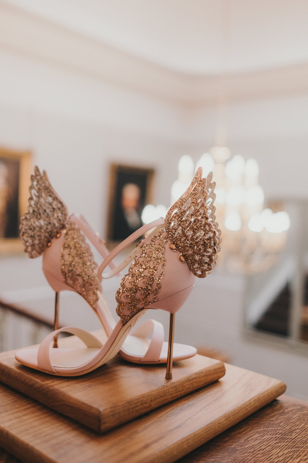 Bride Bridal Shoes Sophia Webster Butterfly Pink Rose Gold Blush Sparkle | Ashfield House Wedding Kate McCarthy Photography