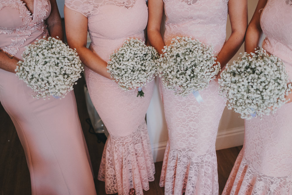 Pink Bridesmaids White Gypsophila Baby's Breath Bouquets Classic Traditional Elegant Round | Ashfield House Wedding Kate McCarthy Photography