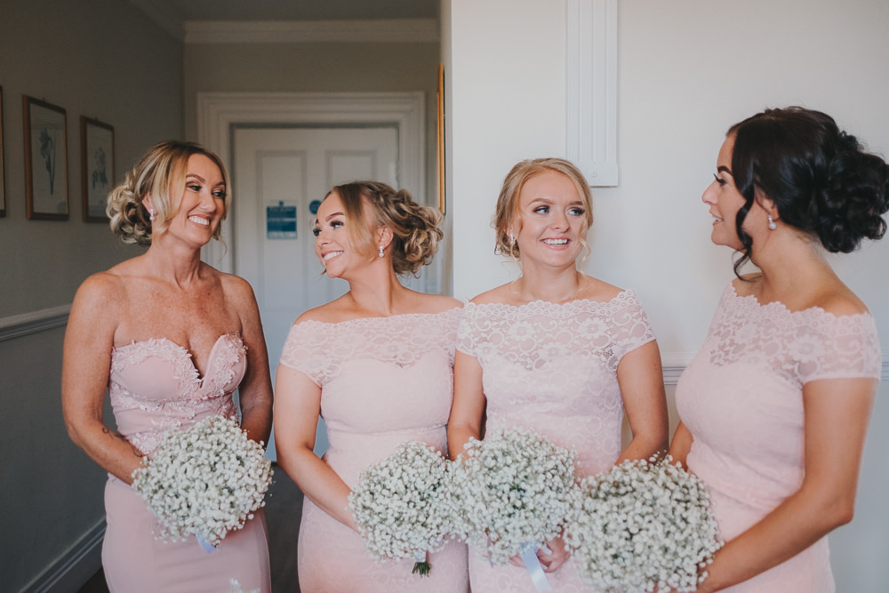 Pink Bridesmaids White Gypsophila Baby's Breath Bouquets Classic Traditional Elegant Round | Ashfield House Wedding Kate McCarthy Photography