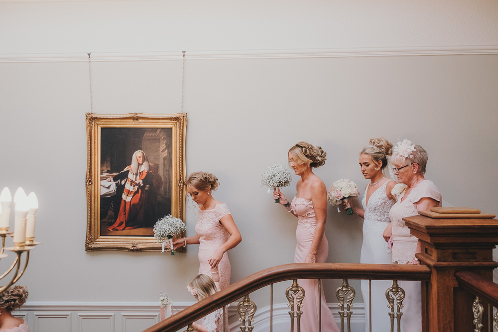 Pink Bridesmaids White Gypsophila Baby's Breath Bouquets Classic Traditional Elegant Round Bride | Ashfield House Wedding Kate McCarthy Photography