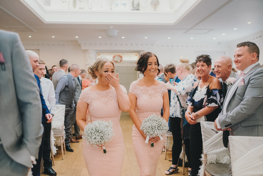 Ceremony Aisle Pink Bridesmaids White Gypsophila Baby's Breath Bouquets Classic Traditional Elegant Round | Ashfield House Wedding Kate McCarthy Photography