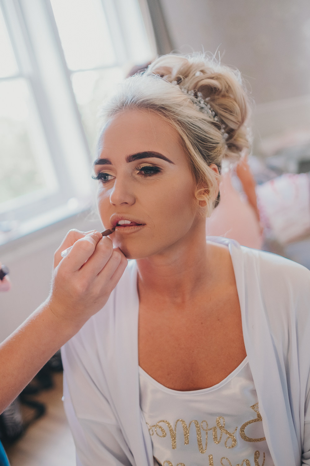 Bride Bridal Prep Morning Make-up Hair Updo Classic Traditional Elegant | Ashfield House Wedding Kate McCarthy Photography