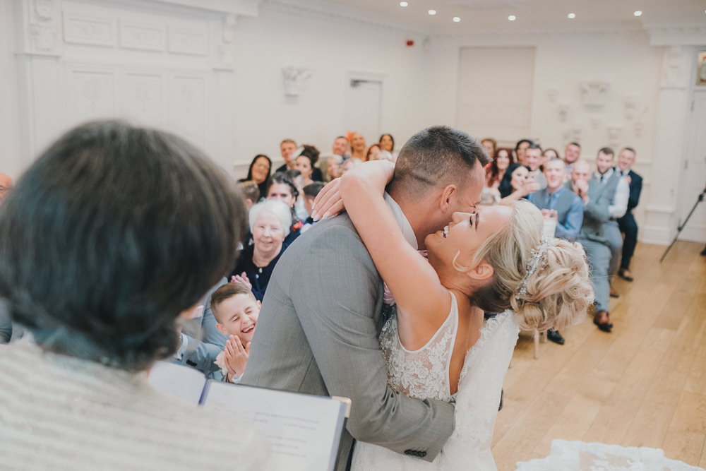 Indoor Ceremony Aisle Bride Groom Vows Rings Classic Traditional Elegant | Ashfield House Wedding Kate McCarthy Photography