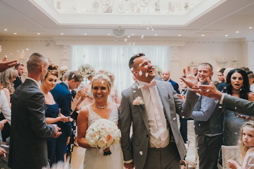 Indoor Ceremony Aisle Bride Groom Vows Rings Classic Traditional Elegant Confetti | Ashfield House Wedding Kate McCarthy Photography