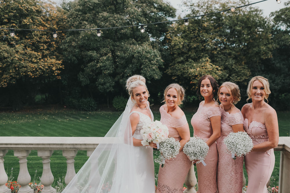 Bride Pink Bridesmaids Group Classic Traditional Elegant Round Bouquet | Ashfield House Wedding Kate McCarthy Photography