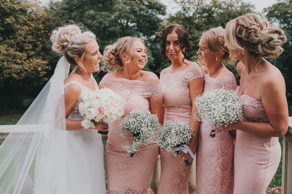 Bride Pink Bridesmaids Group Classic Traditional Elegant Round Bouquet | Ashfield House Wedding Kate McCarthy Photography