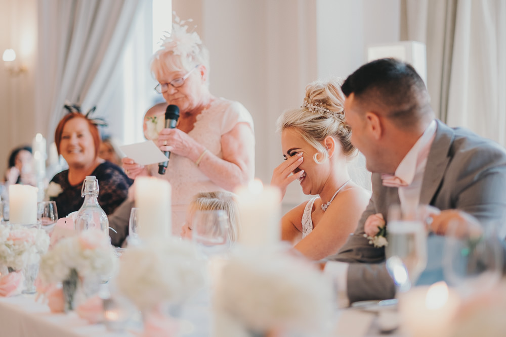 Dinner Reception Classic Elegant Pink White Mother Bride Speech Emotional | Ashfield House Wedding Kate McCarthy Photography